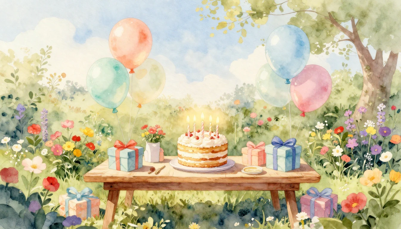 A beautiful, whimsical watercolor painting depicting a joyou...