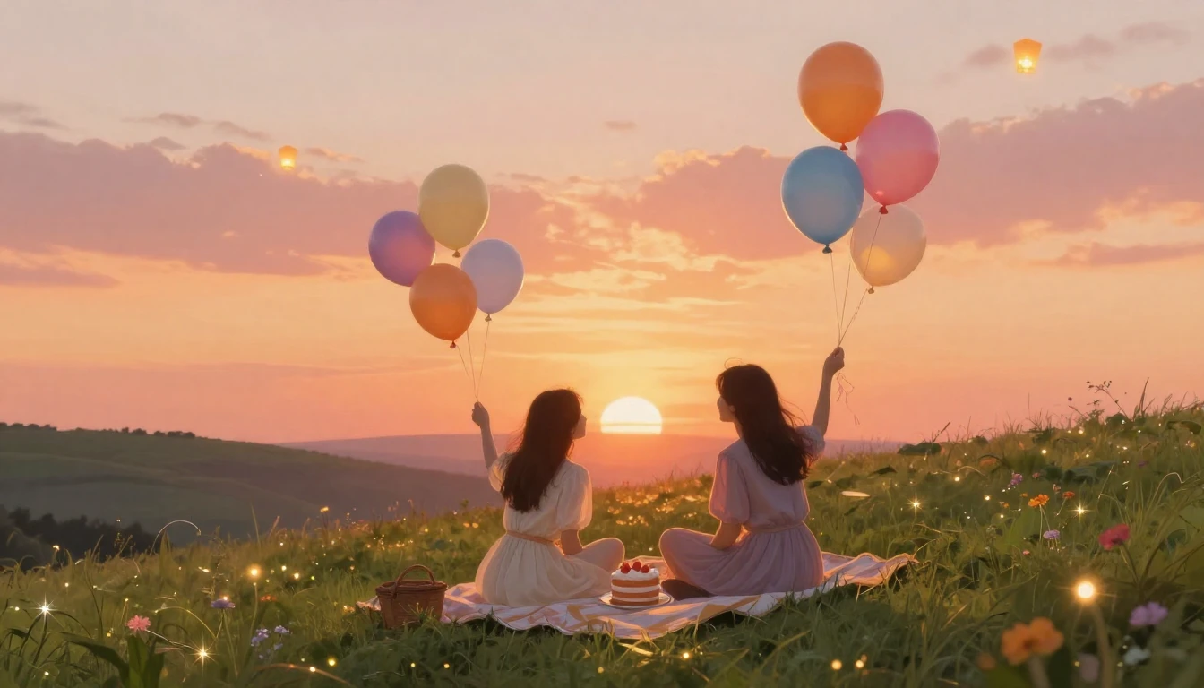A heartwarming and ethereal scene of two friends sitting on ...