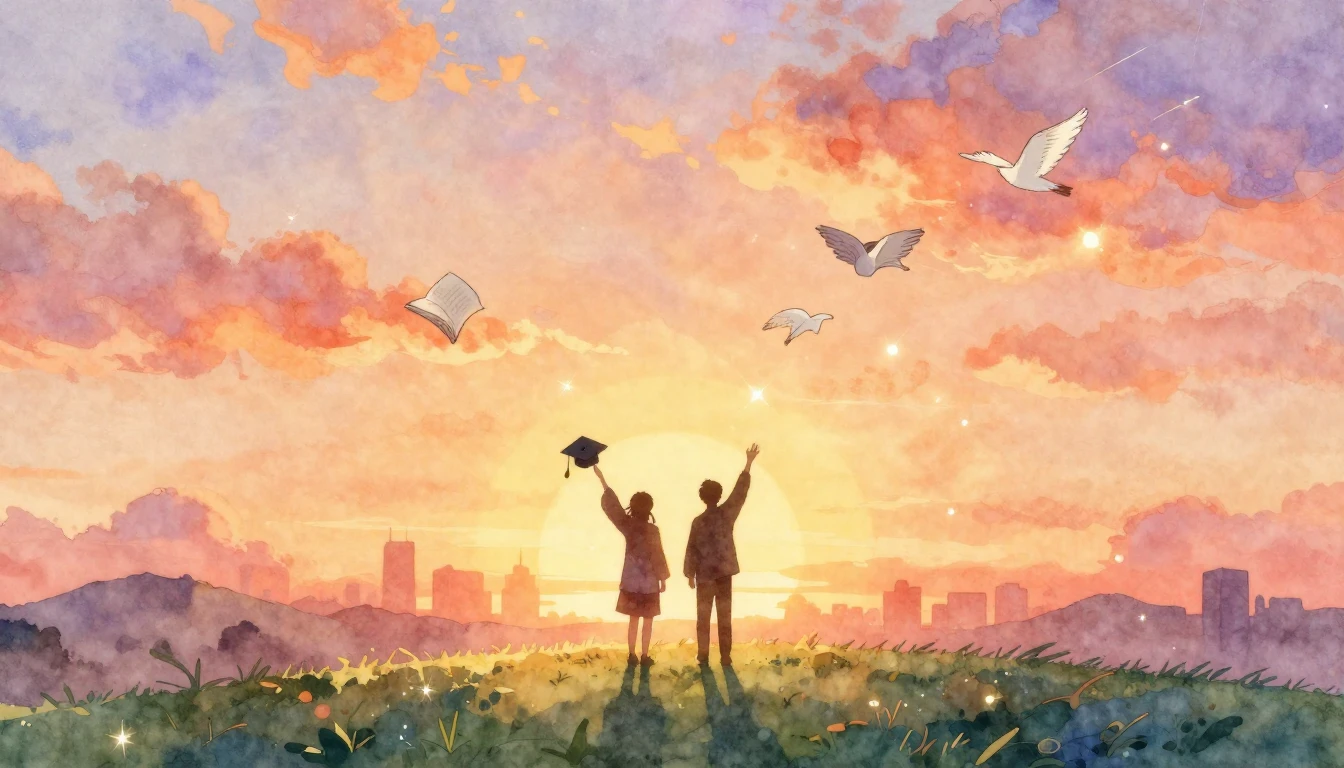 A heartwarming watercolor illustration depicting two silhoue...