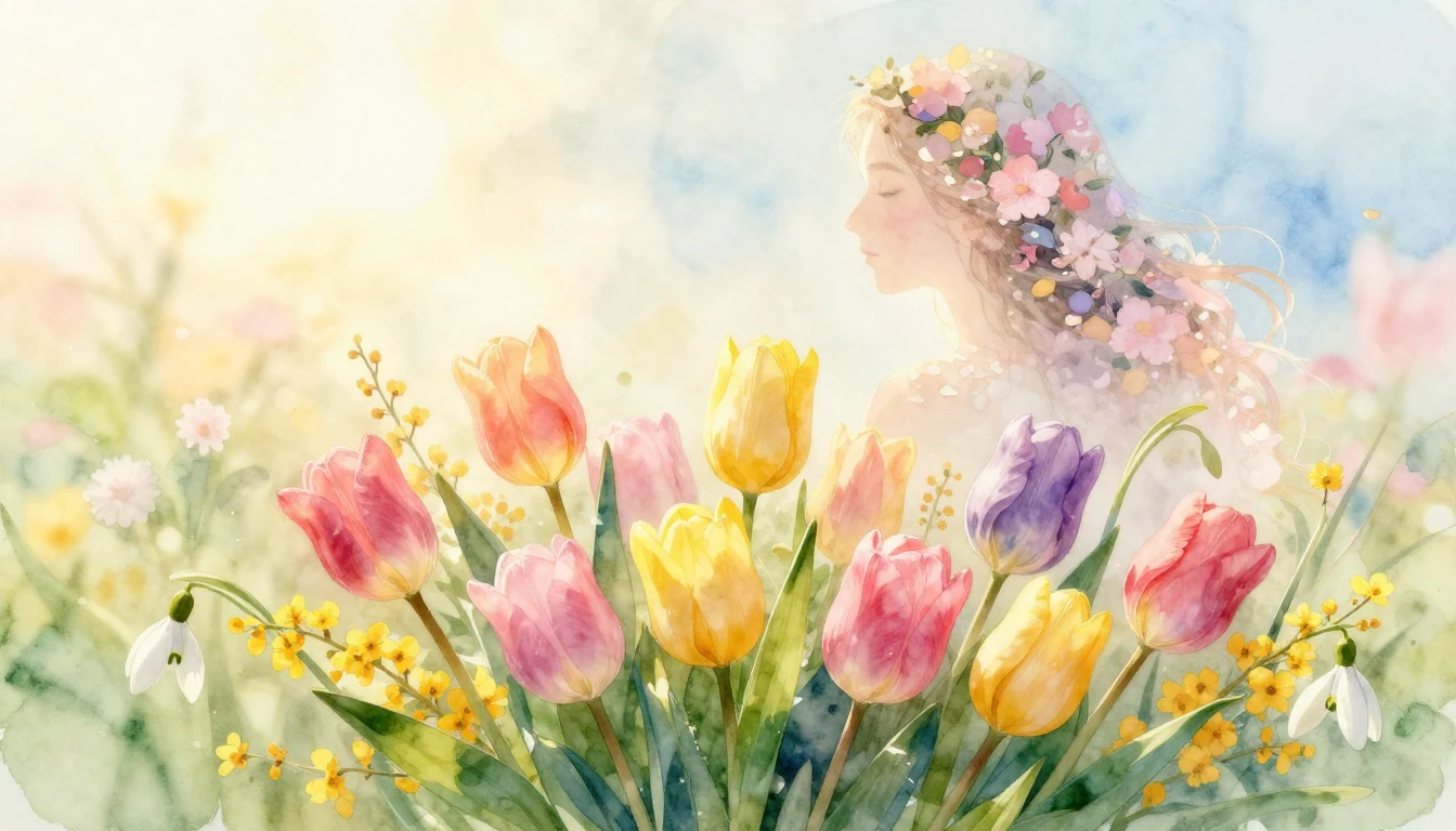 A beautiful, airy watercolor painting symbolizing the arriva...