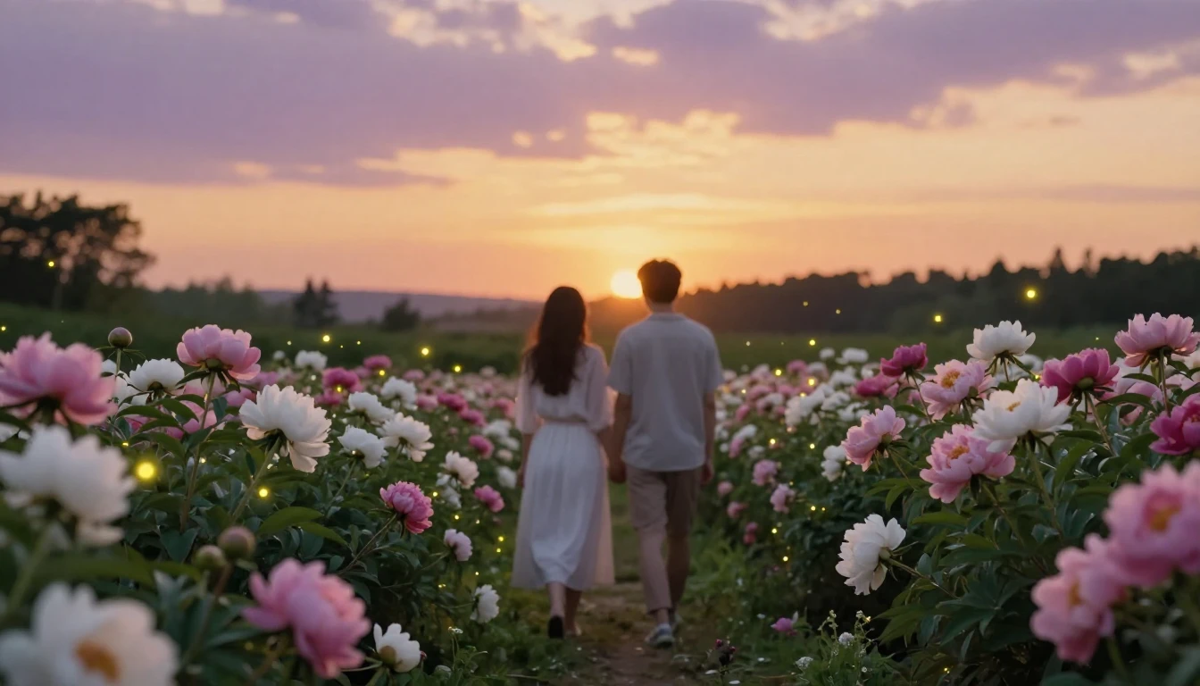 A romantic and ethereal scene in a lush, blooming garden at ...