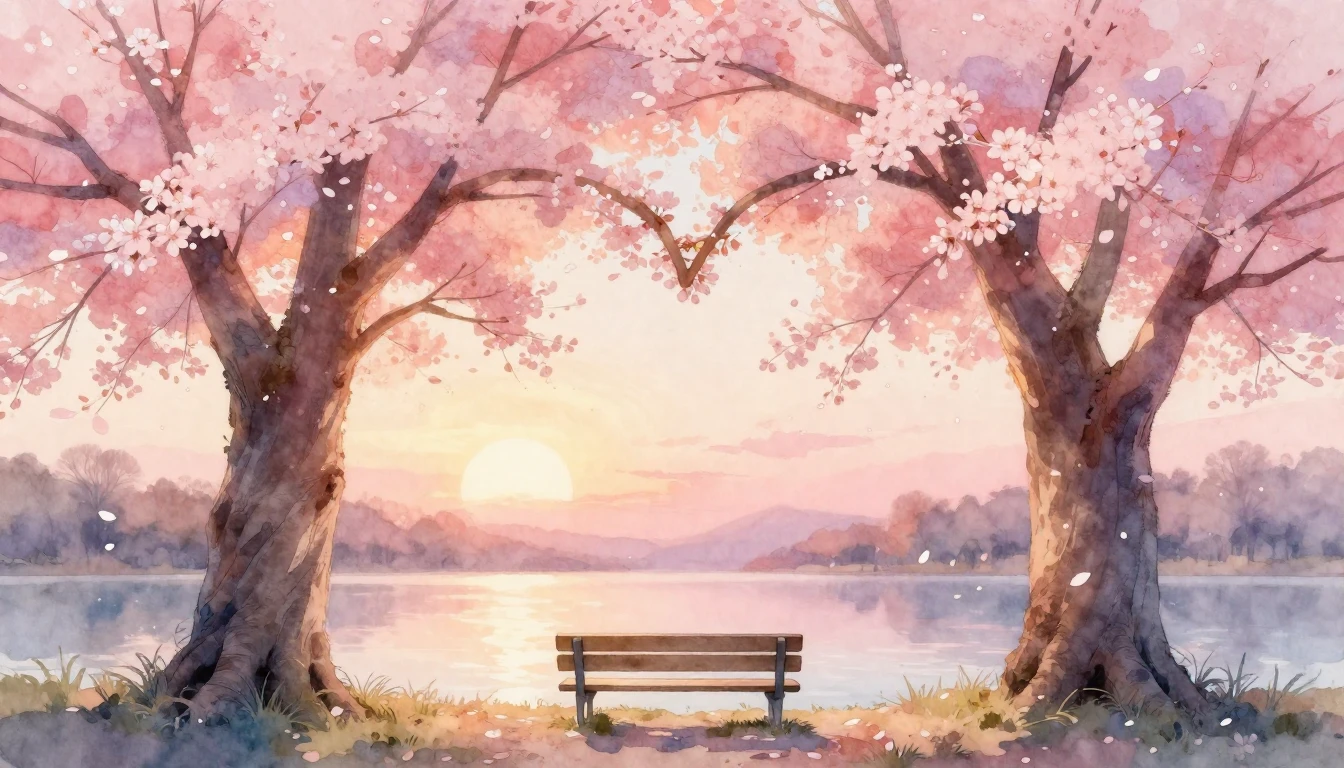 A soft, dreamy romantic scene featuring two majestic trees w...