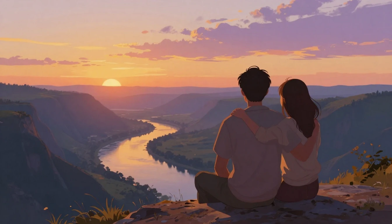 A heartwarming scene of two close friends standing on a scen...