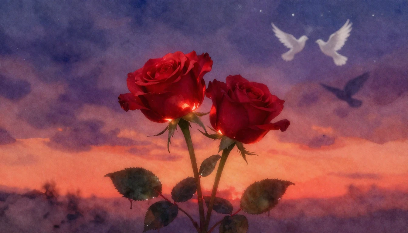 A soft and romantic watercolor painting depicting two intert...