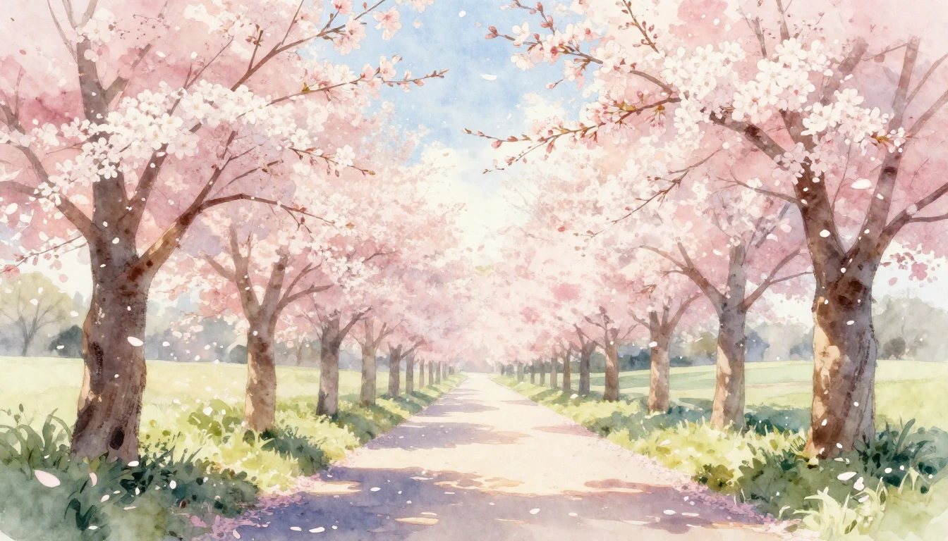 A soft and ethereal watercolor painting depicting a winding ...