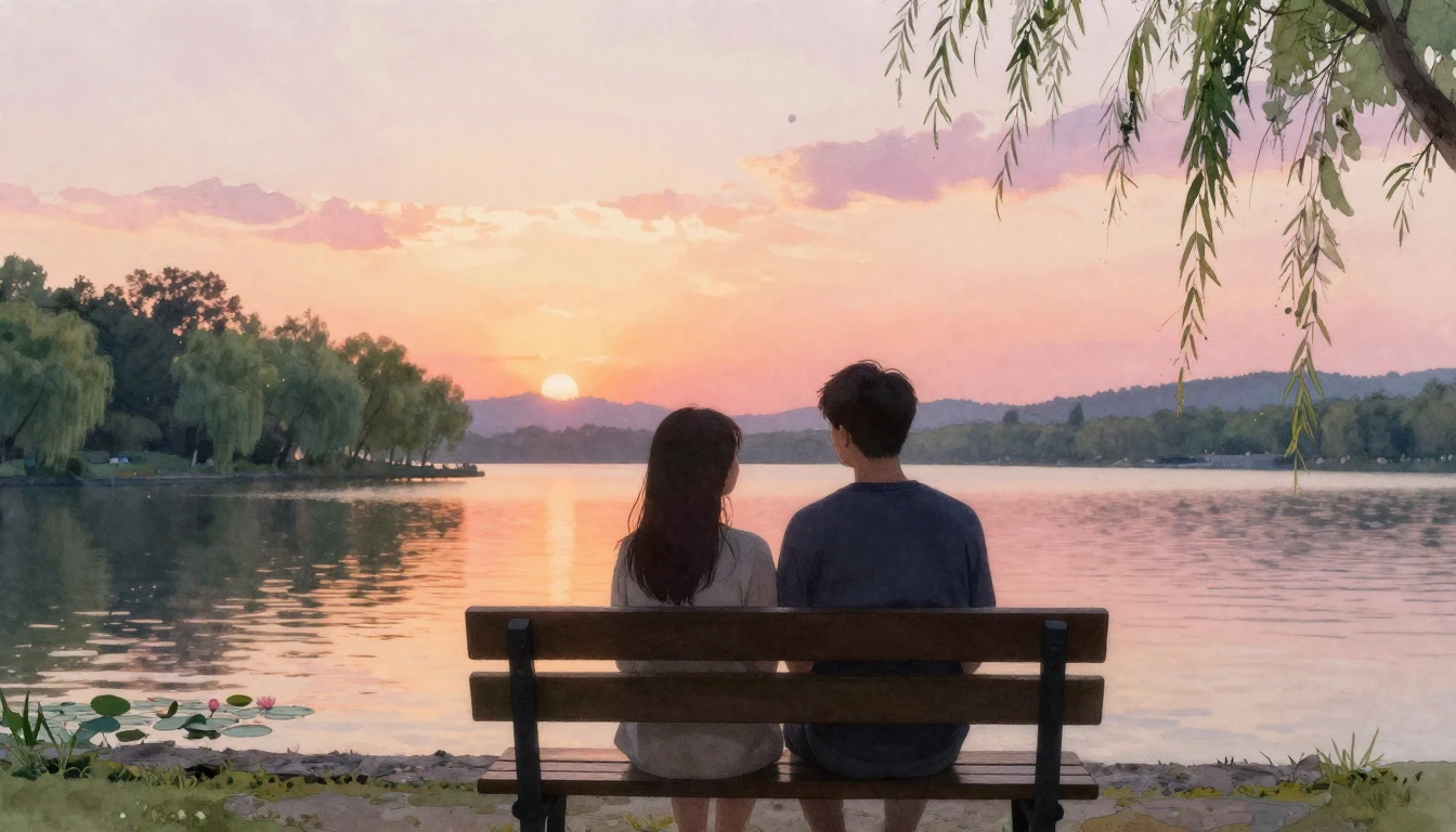 A romantic and cozy scene of two silhouettes sitting on a wo...