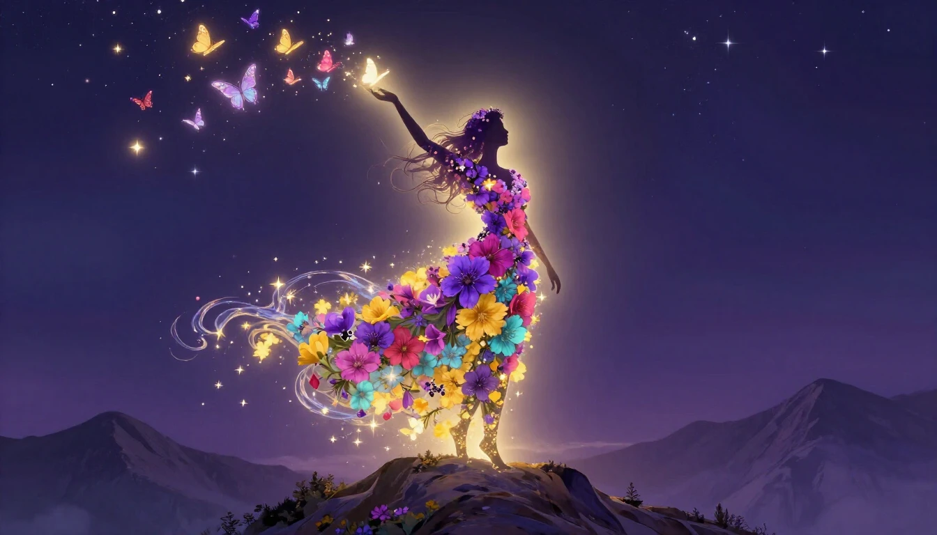 A beautiful, ethereal silhouette of a female figure made ent...