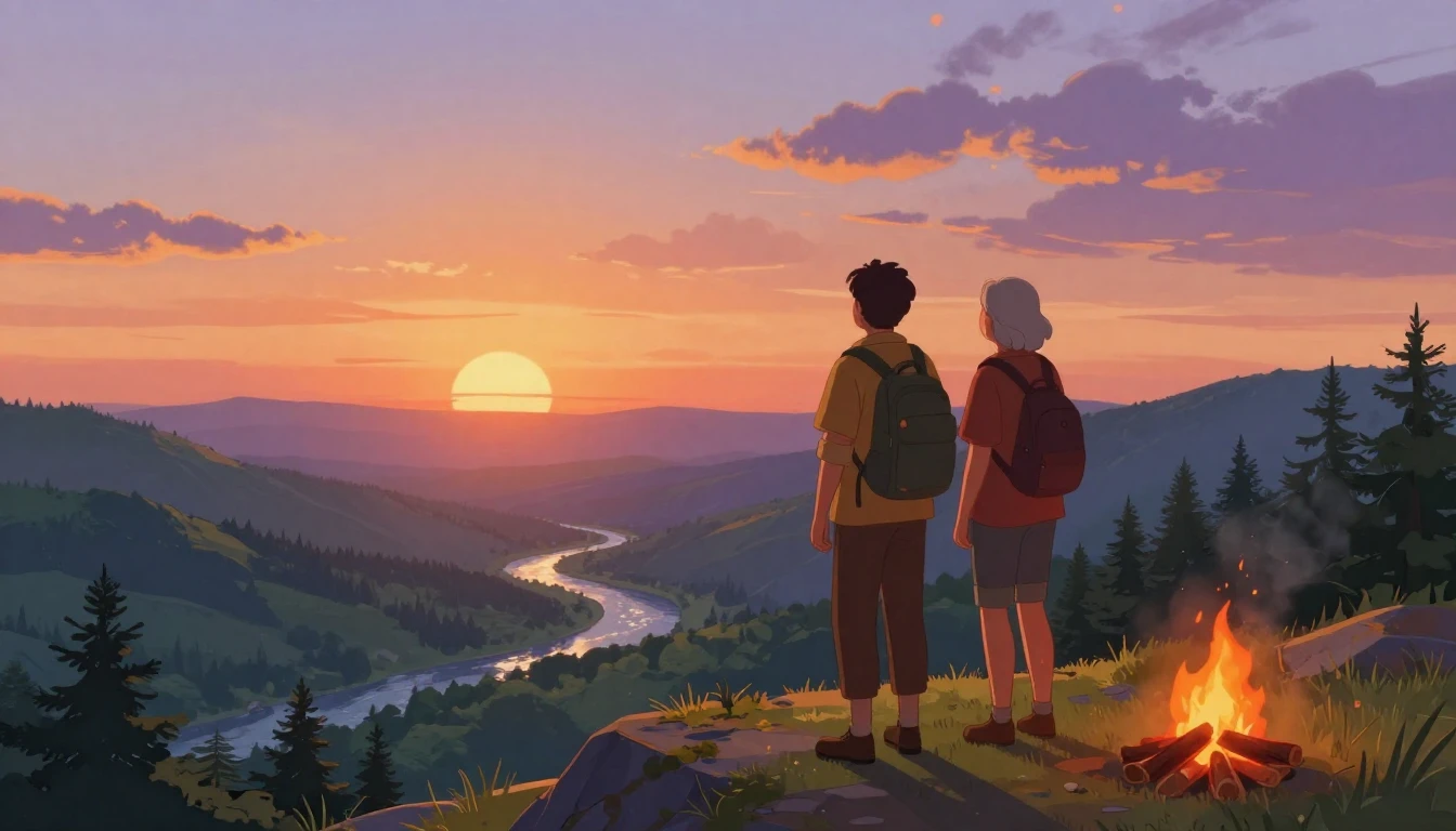 A heartwarming digital art illustration of two lifelong male...