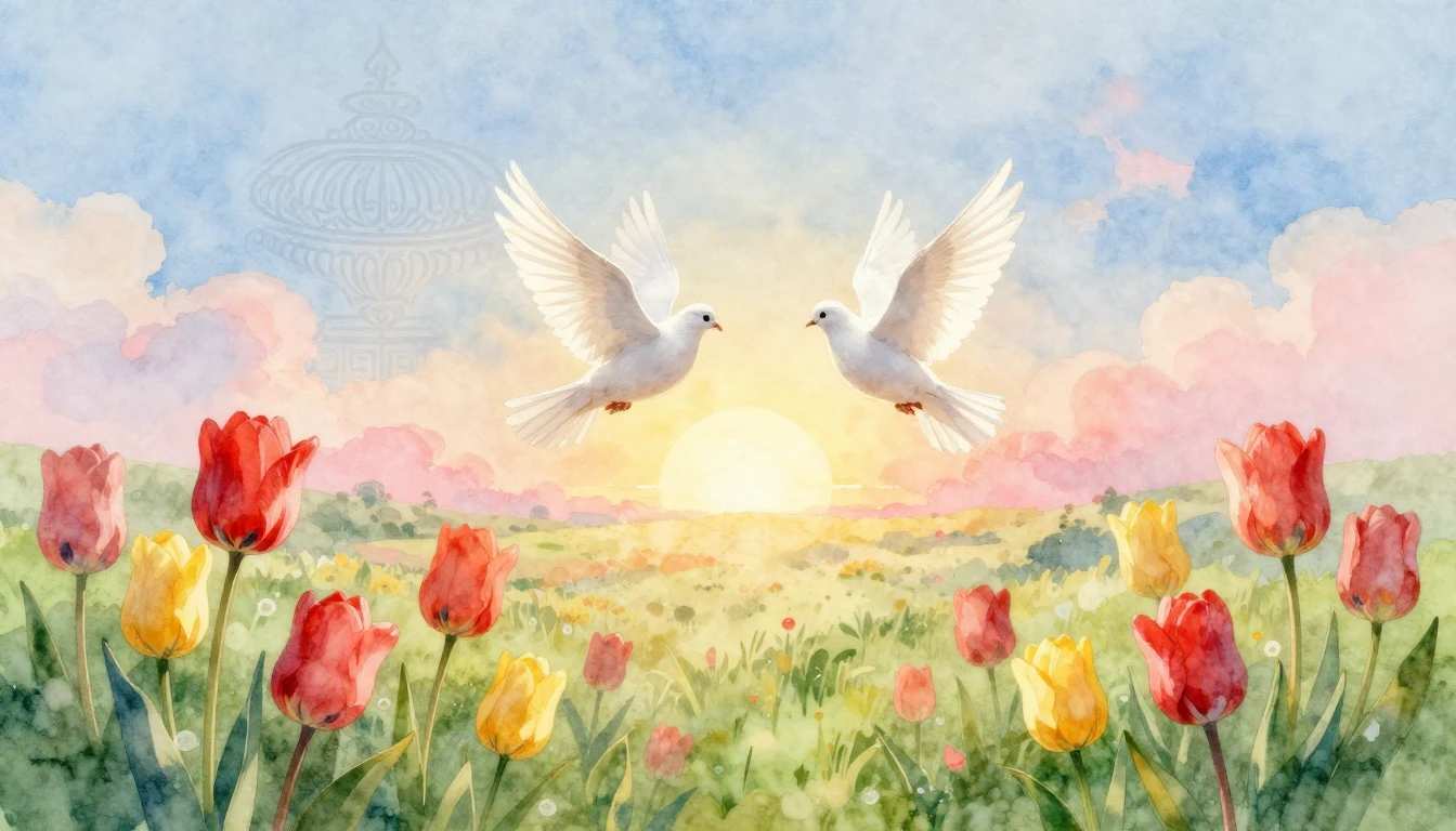 Soft and romantic watercolor painting depicting a beautiful ...