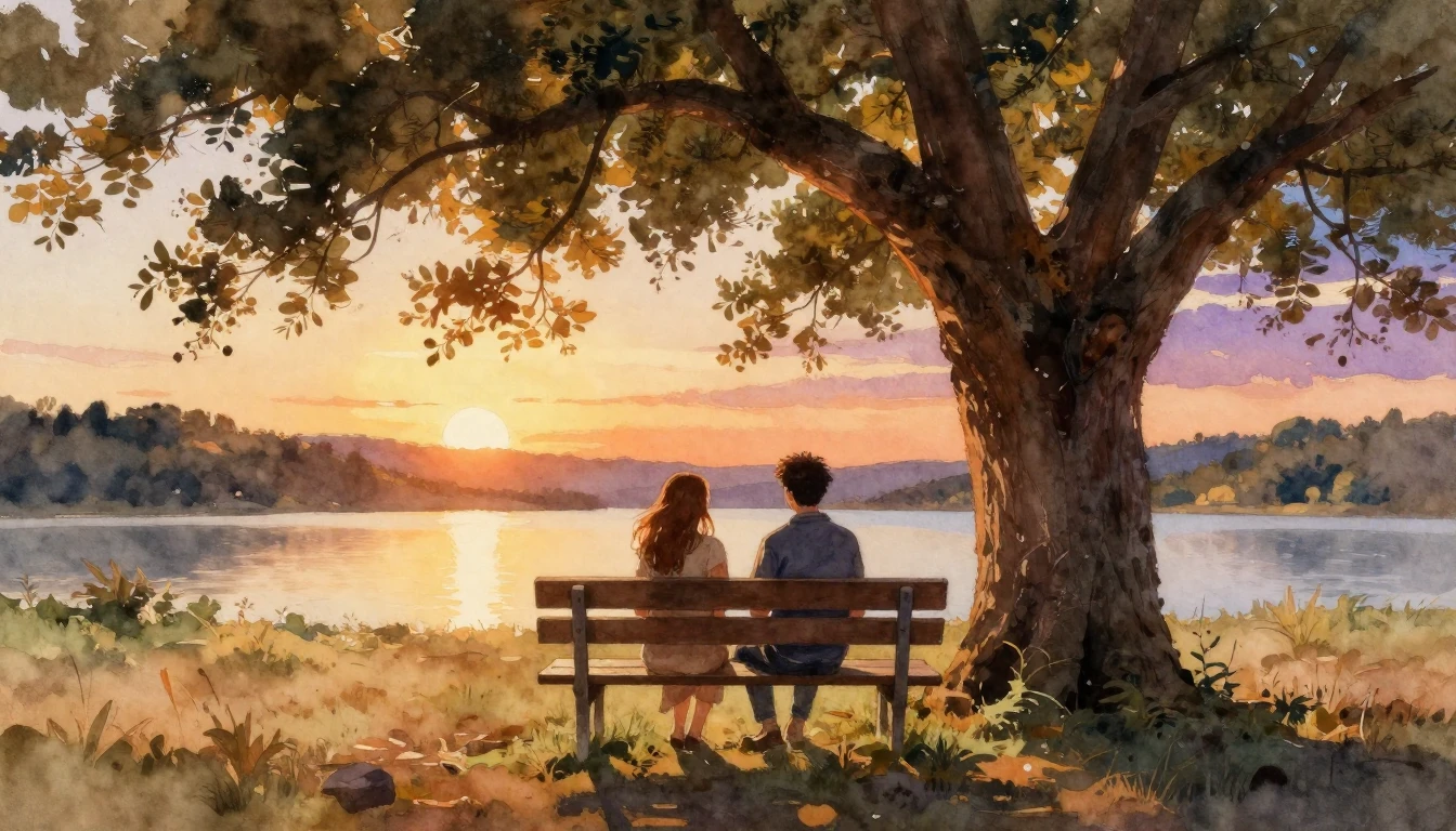 A warm and emotive watercolor painting depicting two close f...