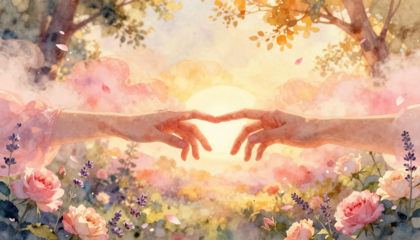 A dreamlike and cozy watercolor illustration capturing the e...