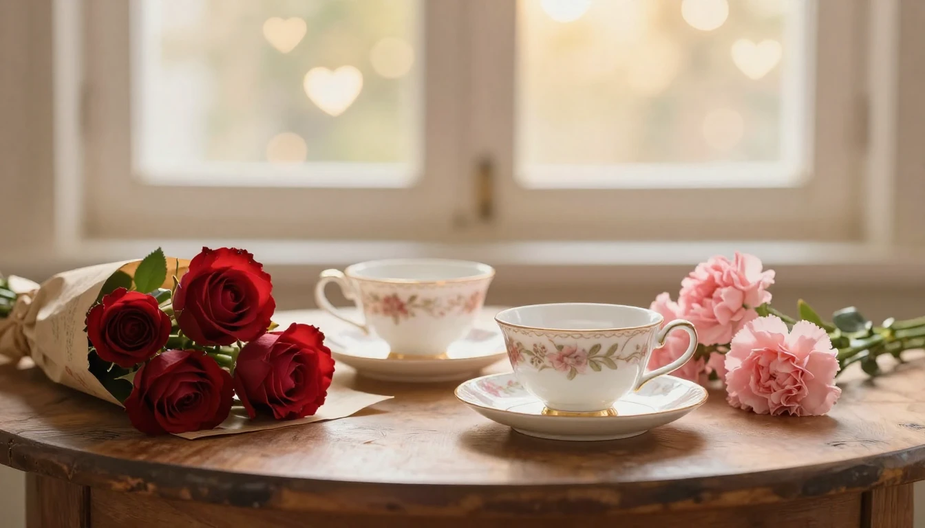 A romantic and cozy scene featuring two delicate porcelain t...