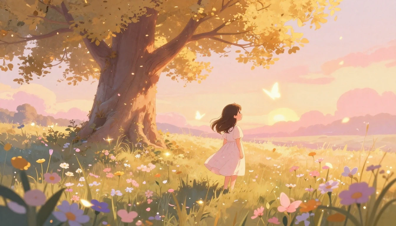 A dreamlike and tender illustration of a young girl standing...