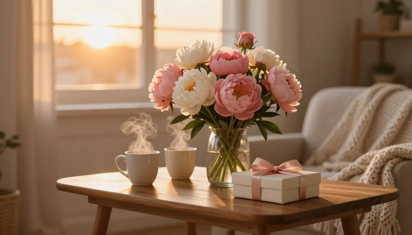 A warm and romantic indoor scene in a cozy home environment ...