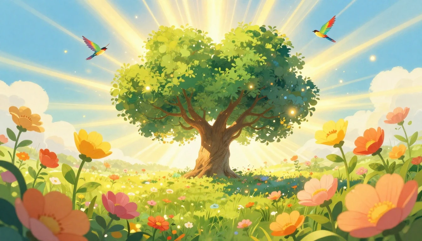 A vibrant and whimsical scene depicting the abstract concept...