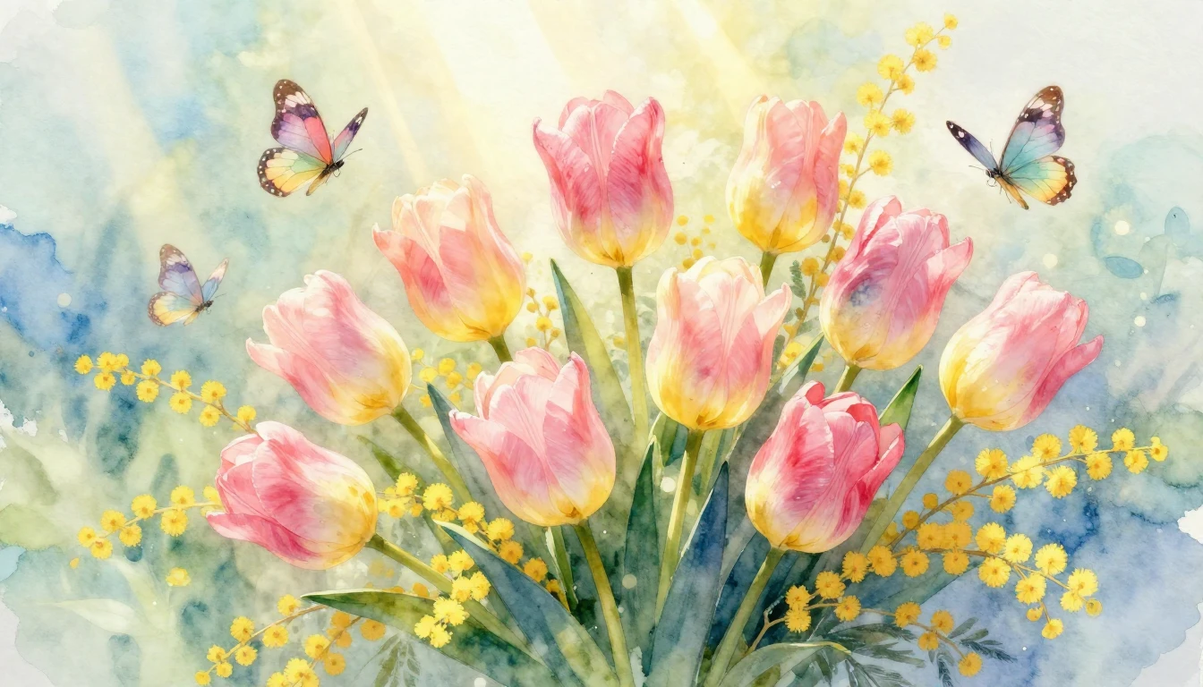 A delicate and vibrant watercolor painting celebrating the e...