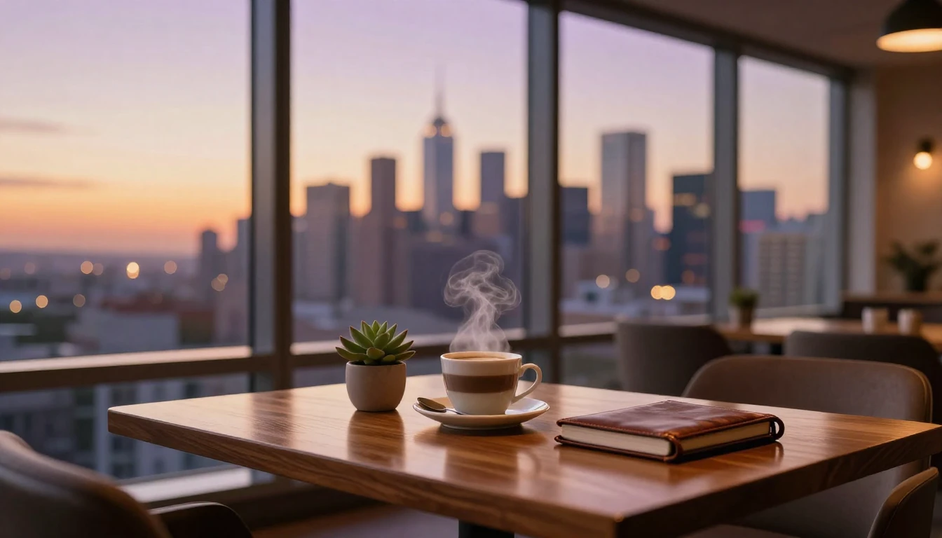 A serene and sophisticated modern lounge area with large flo...