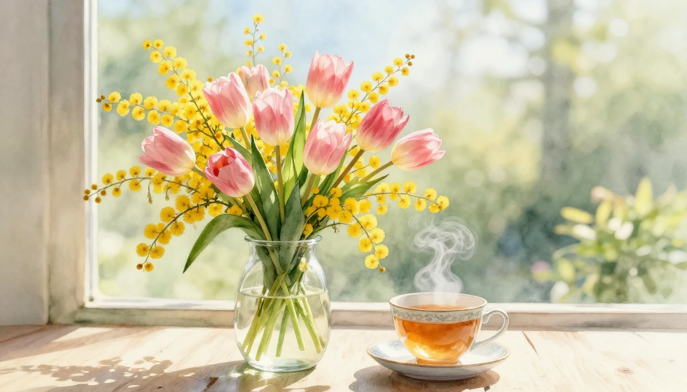 A beautiful and delicate watercolor painting celebrating spr...