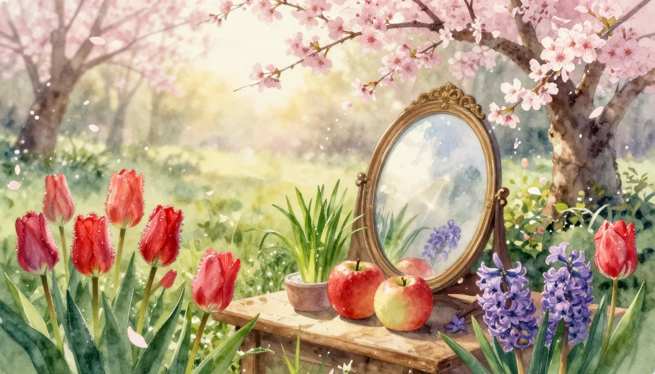 A breathtaking watercolor painting of a lush garden at dawn ...