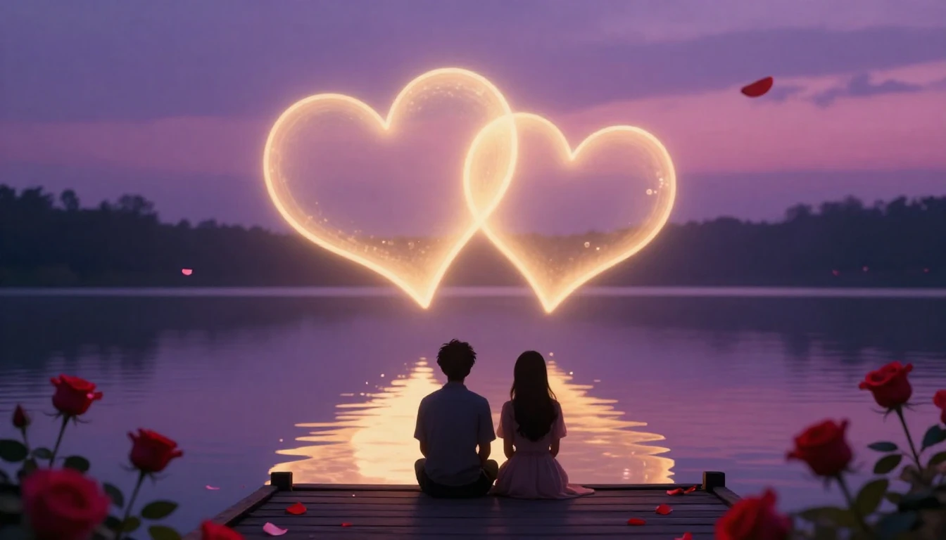 A soft and romantic scene depicting two intertwined glowing ...