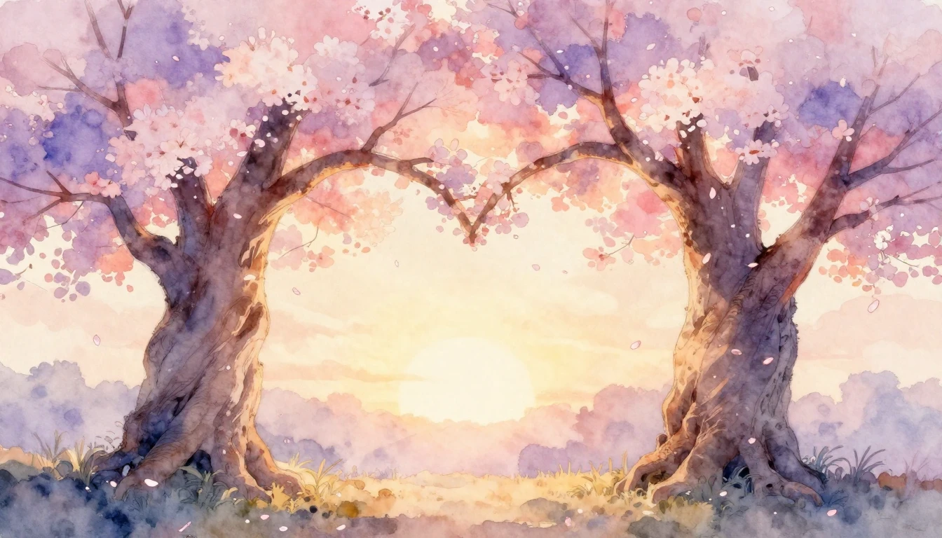 A dreamy and soft watercolor painting depicting two ancient ...