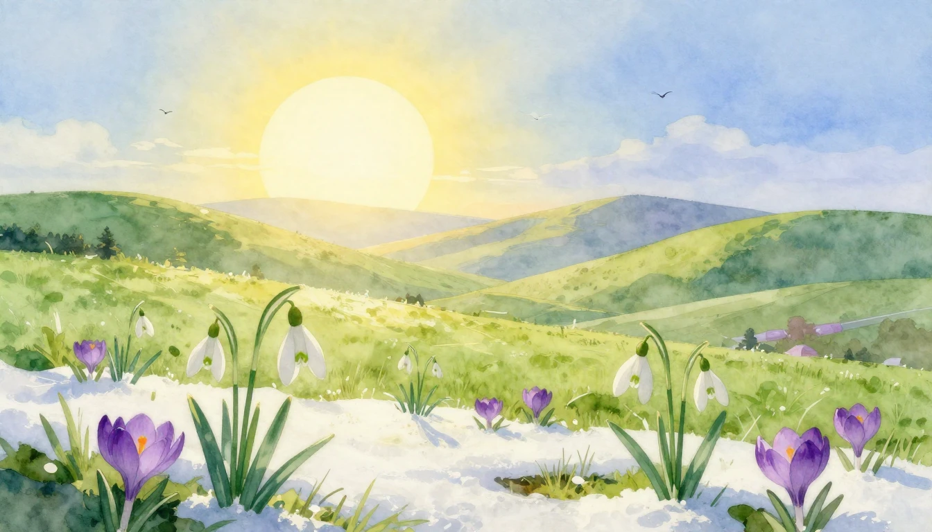 A breathtaking watercolor painting of a spring landscape com...