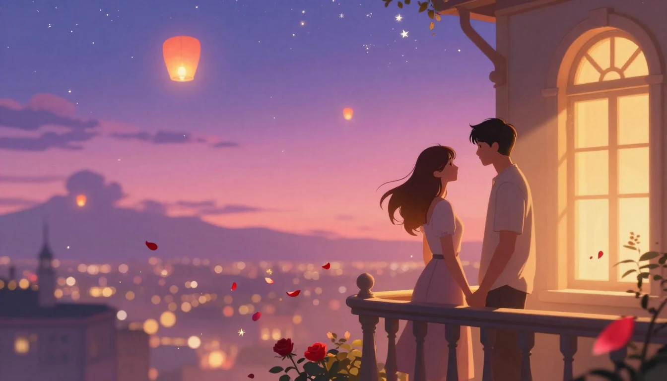 A breathtaking digital art illustration depicting a romantic...