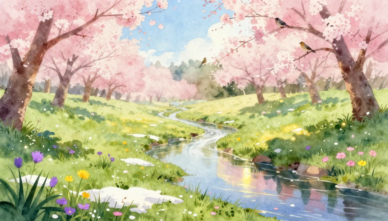 A soft and ethereal watercolor painting depicting the arriva...