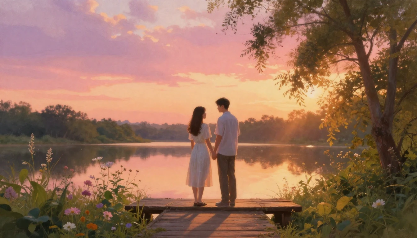 A romantic and intimate scene of a couple standing hand in h...