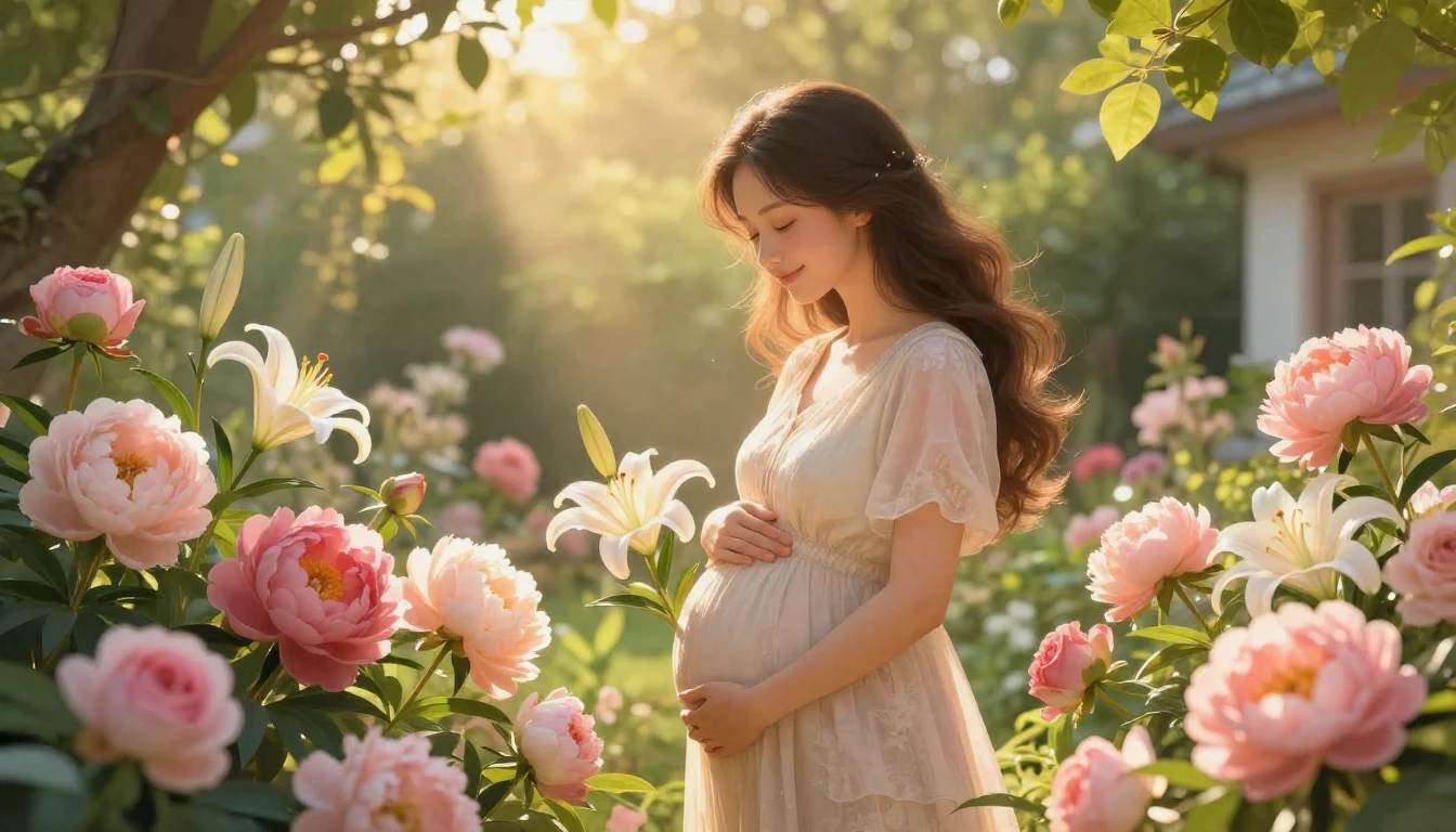 A heartwarming and ethereal illustration of a graceful mothe...