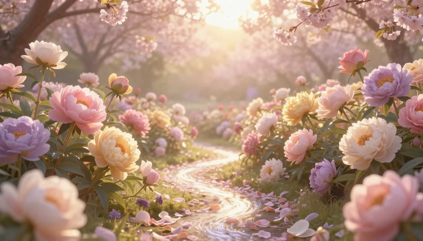 A beautiful, ethereal blooming garden in spring, filled with...