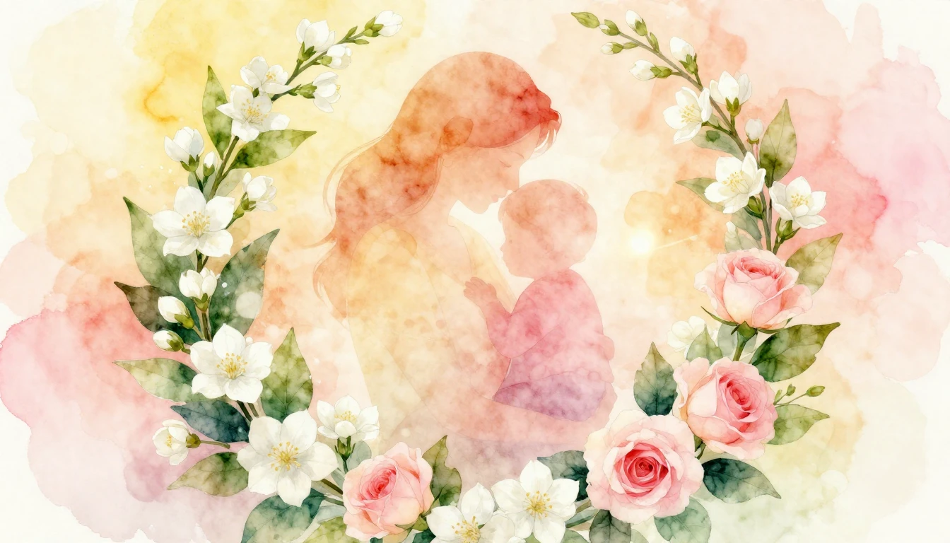 A soft and dreamy watercolor illustration celebrating Mother...