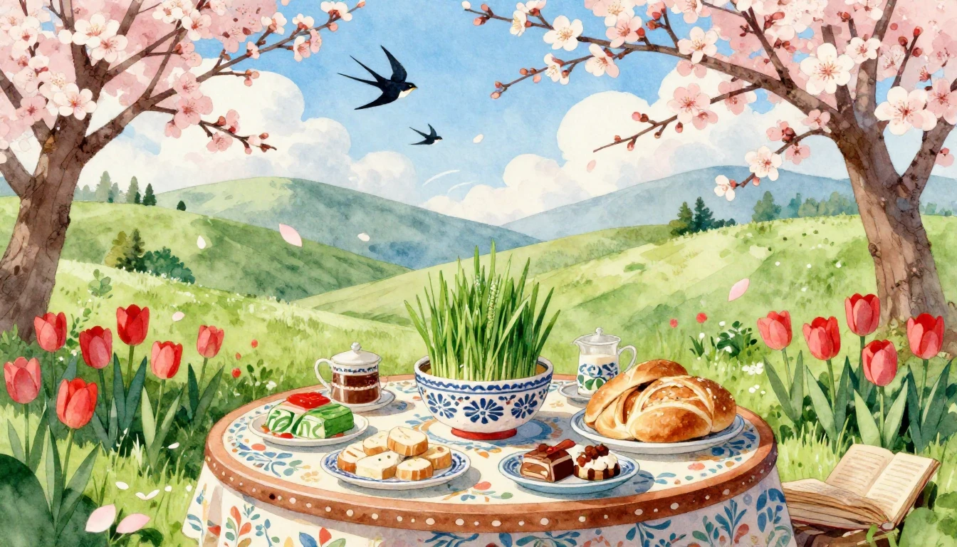 A vibrant and heartwarming watercolor illustration depicting...