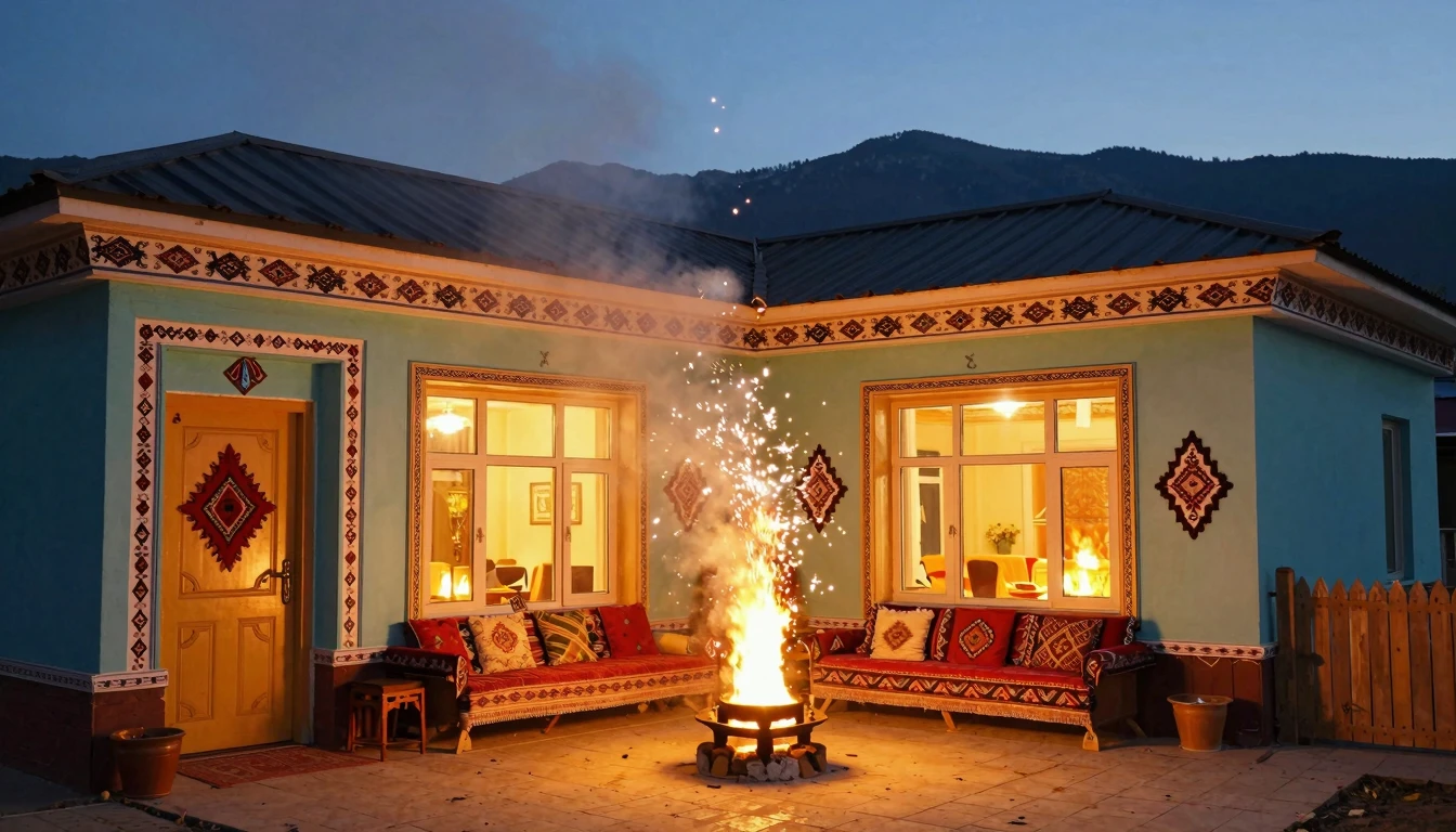A warm and inviting cozy new home glowing warmly in the even...
