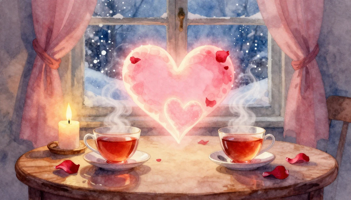 A soft and dreamy watercolor painting depicting a romantic c...