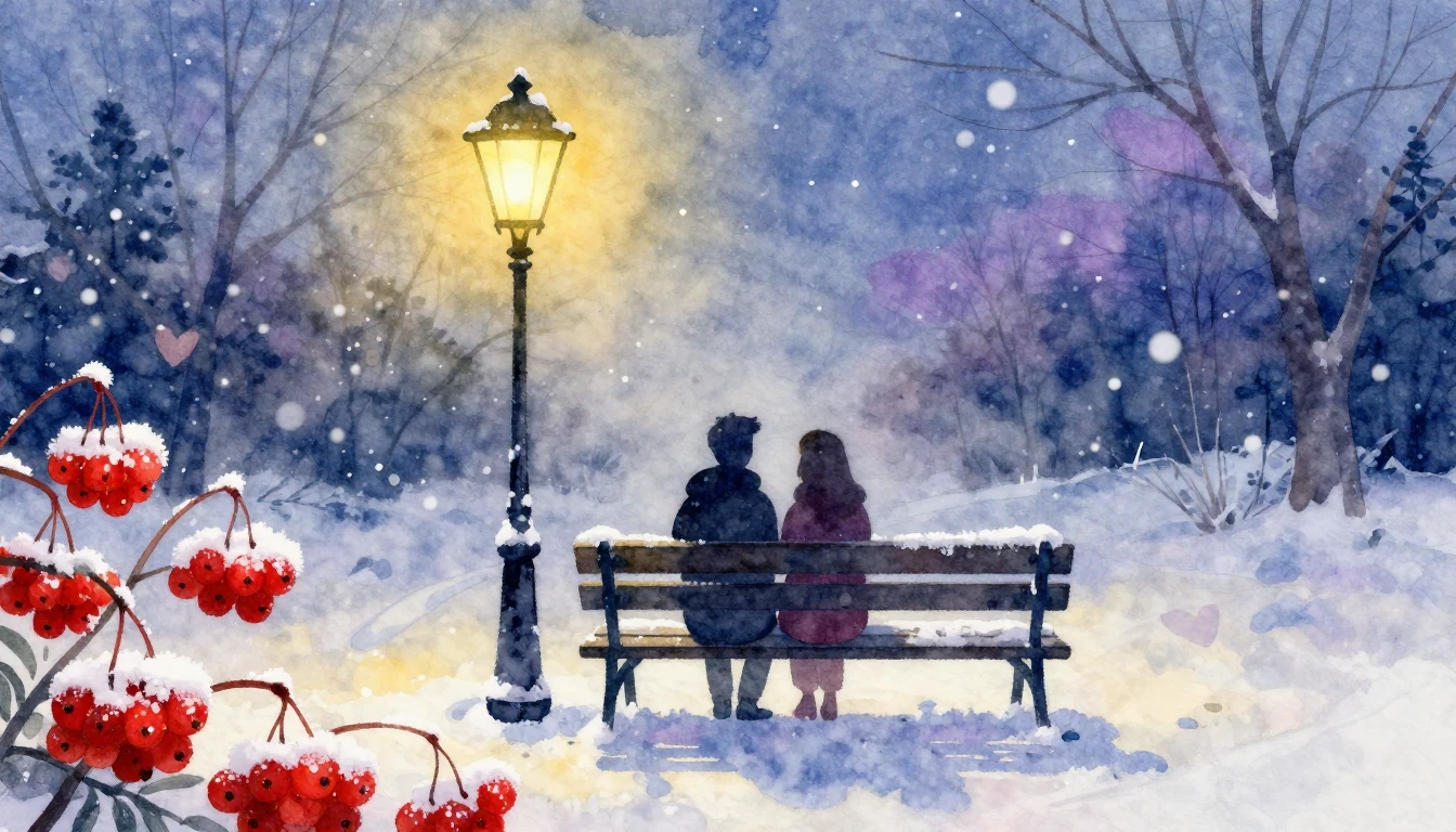A soft and romantic watercolor illustration depicting a cozy...