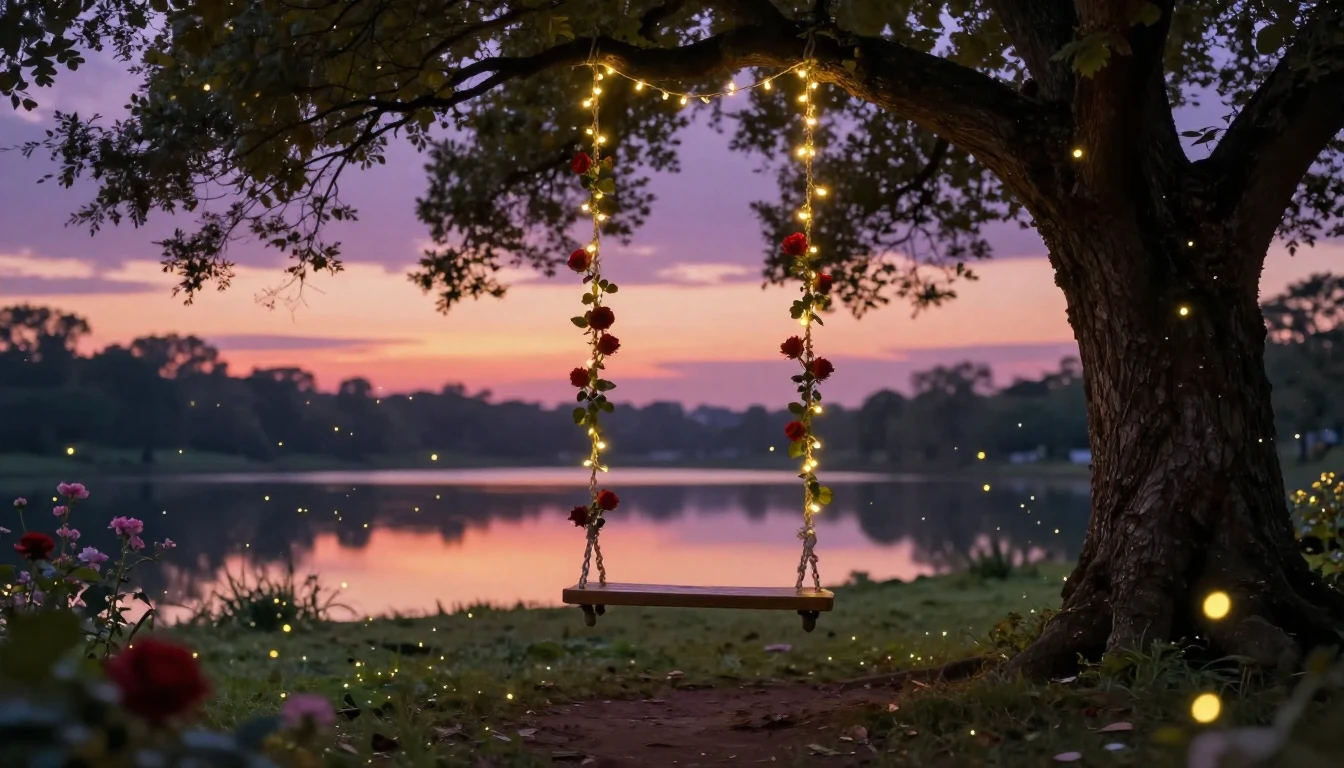 An enchanting and romantic scene depicting a serene garden a...