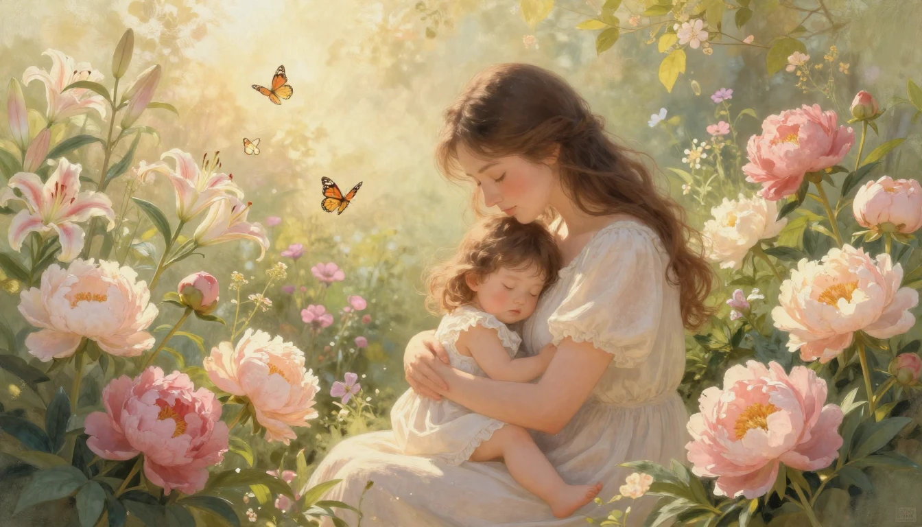 A heartwarming and soft painting depicting a serene scene of...