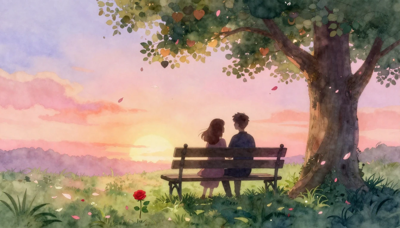 A soft and romantic watercolor painting depicting a whimsica...