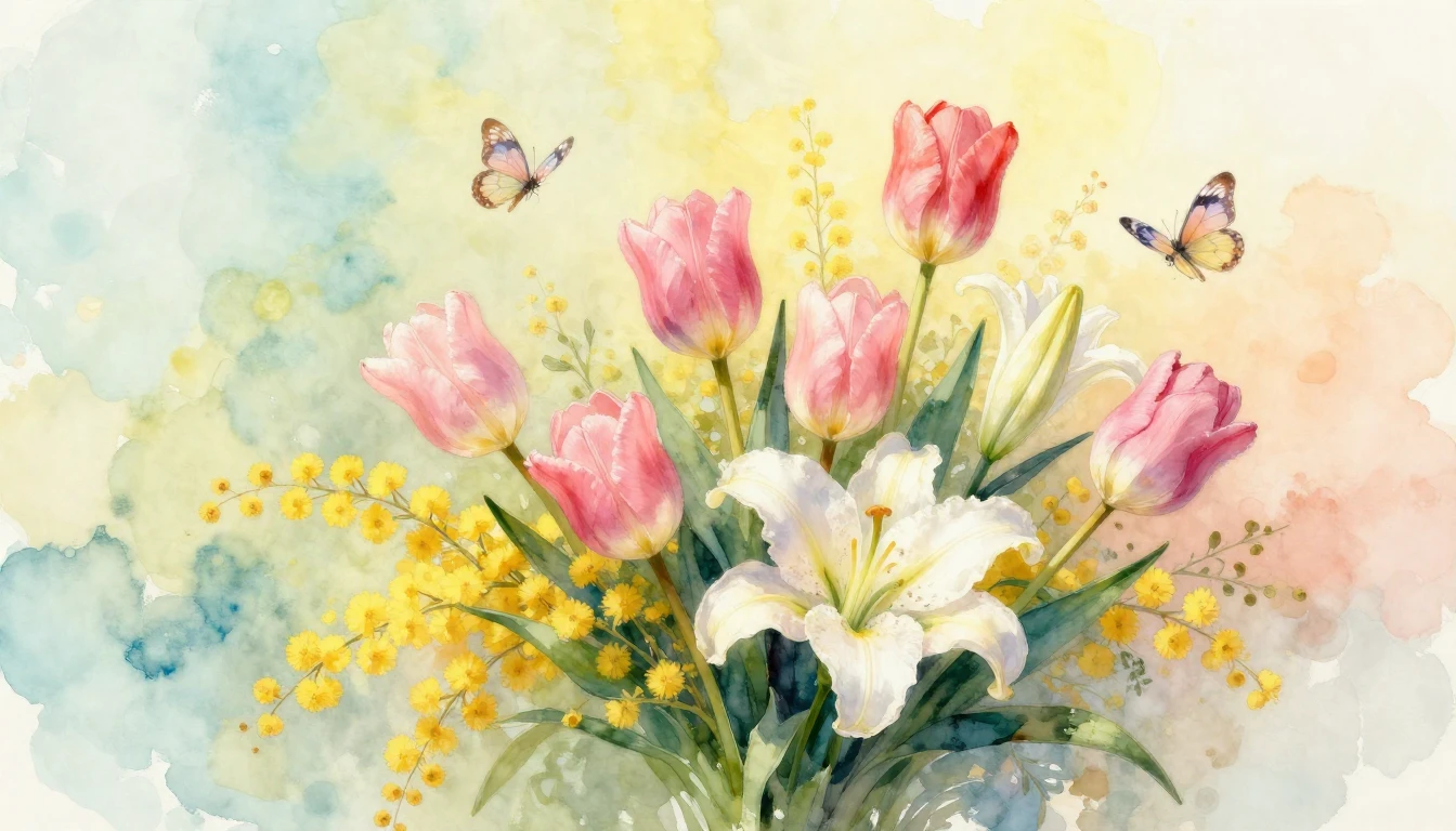 A soft and ethereal watercolor painting depicting a vibrant ...