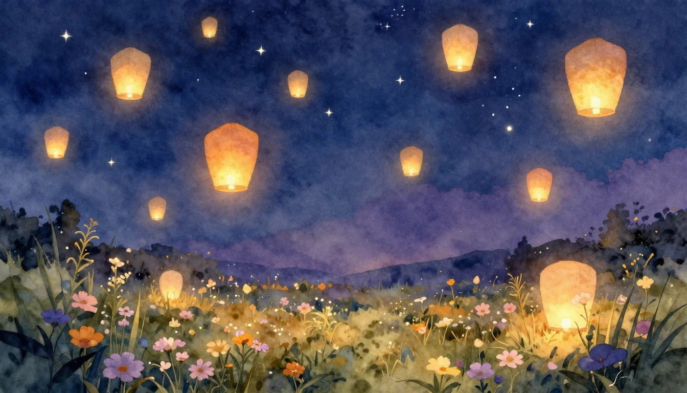 A dreamy and whimsical watercolor illustration depicting a s...