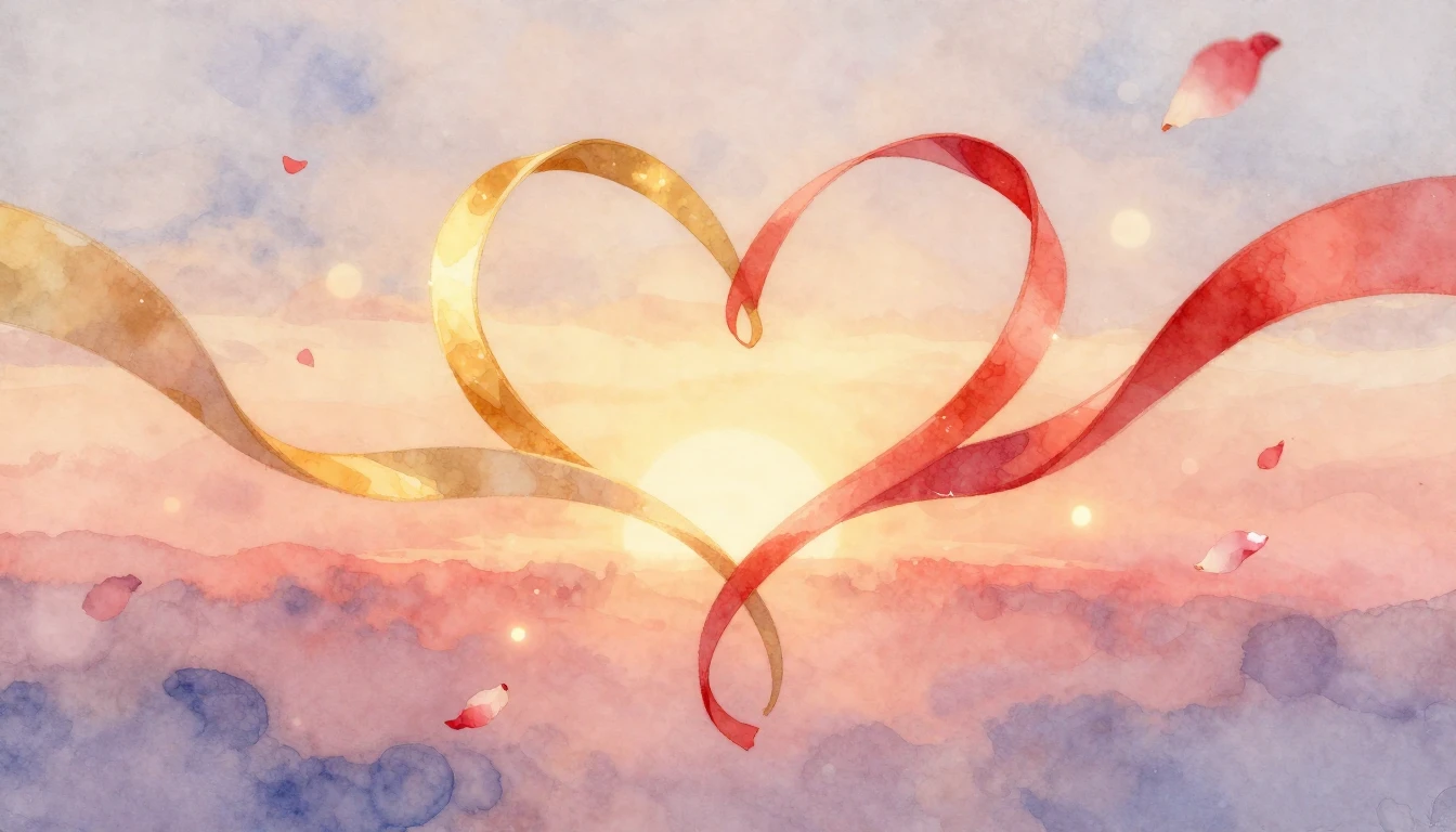 A soft and dreamy watercolor painting depicting two intertwi...