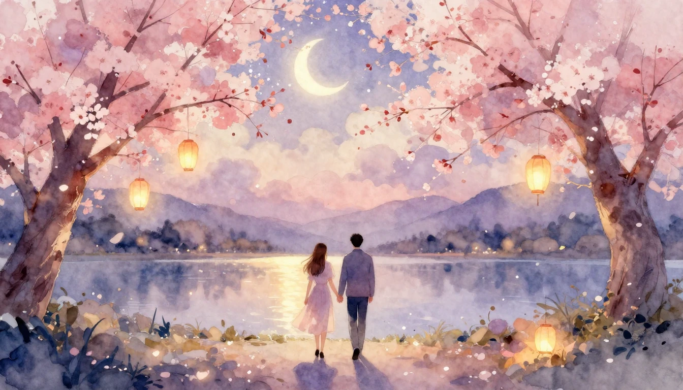 A dreamy and ethereal watercolor painting of a romantic even...