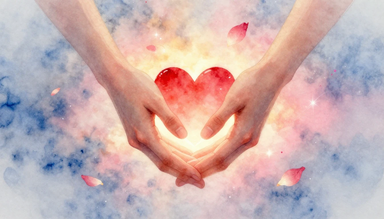 A soft and romantic watercolor painting depicting two hands ...