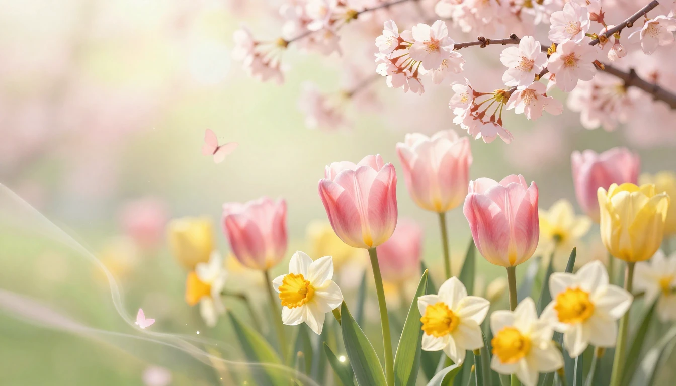 A beautiful, elegant composition featuring blooming spring f...