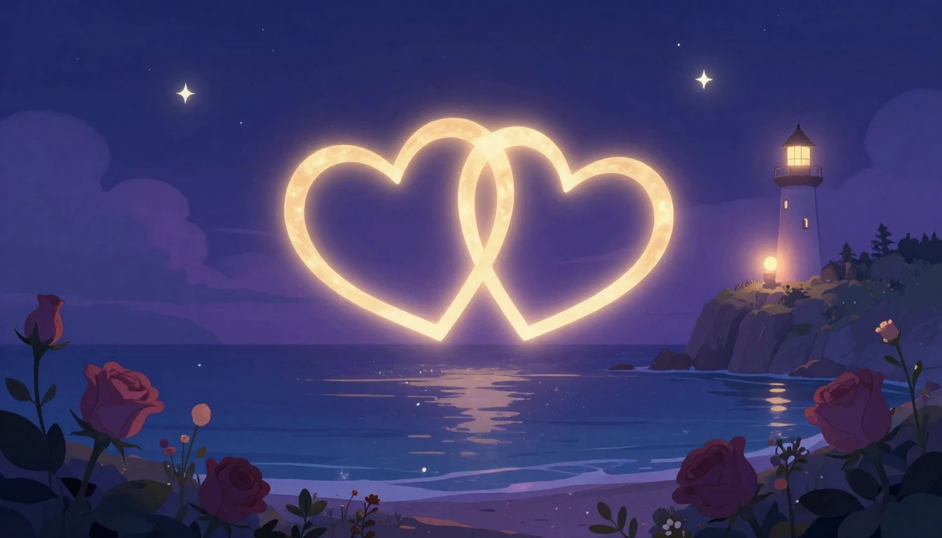 A romantic and dreamy illustration featuring two intertwined...