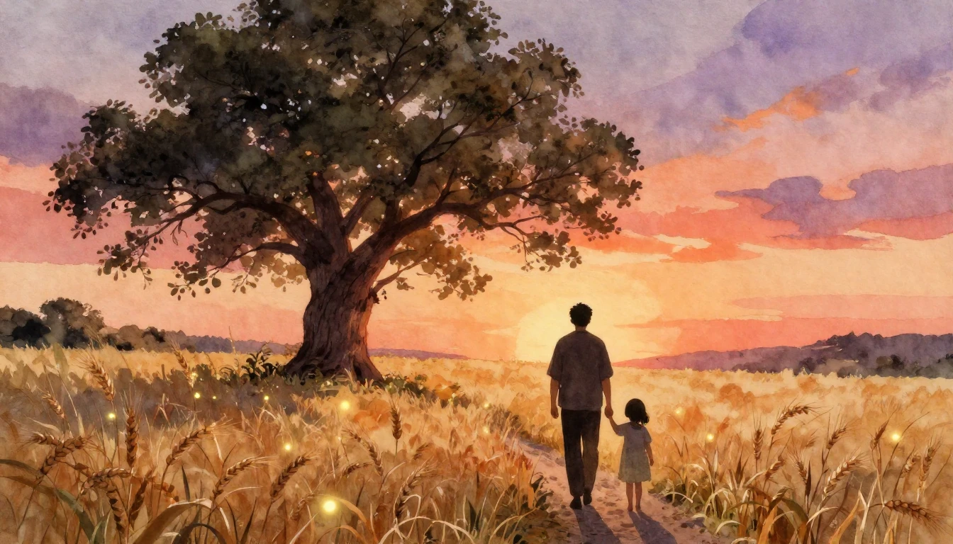 A heartwarming watercolor painting depicting the silhouette ...