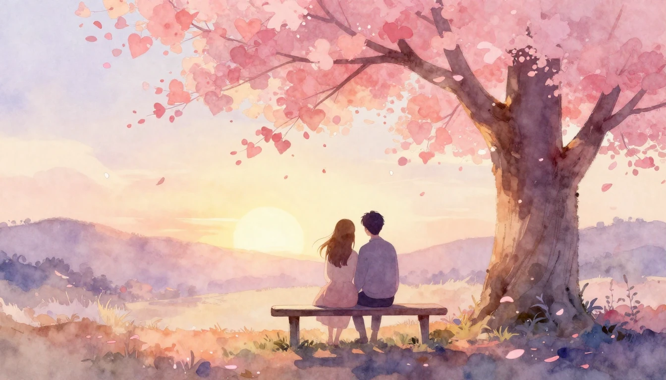 A soft and dreamy watercolor painting evoking deep romance a...