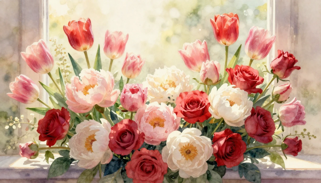 A romantic and dreamy watercolor painting focusing on a lush...