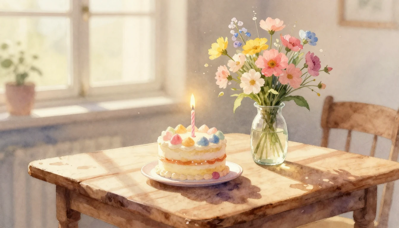 A soft and ethereal watercolor painting of a celebratory bir...